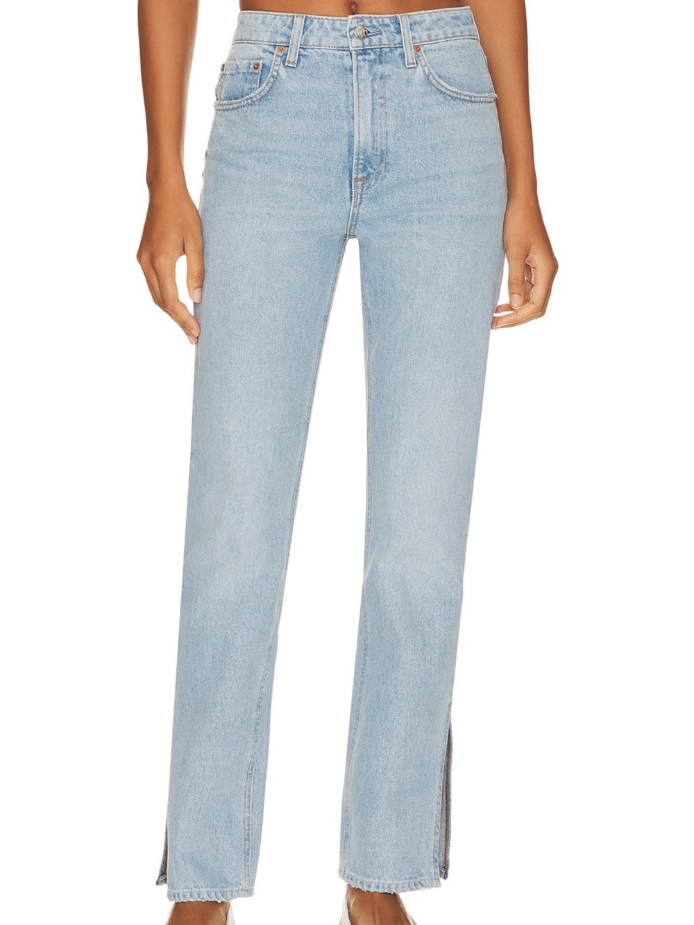 GRLFRND Harlow Petite High-Rise Bootcut Jeans in Hudson Yards Light Blue